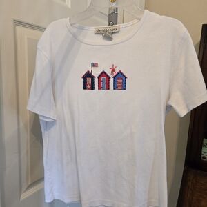 David Brooks White Tee with Patriotic Embroidery Size Small